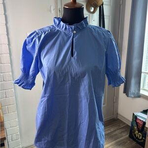 Tommy Hilfiger Blue Blouse with Ruffled Neckline